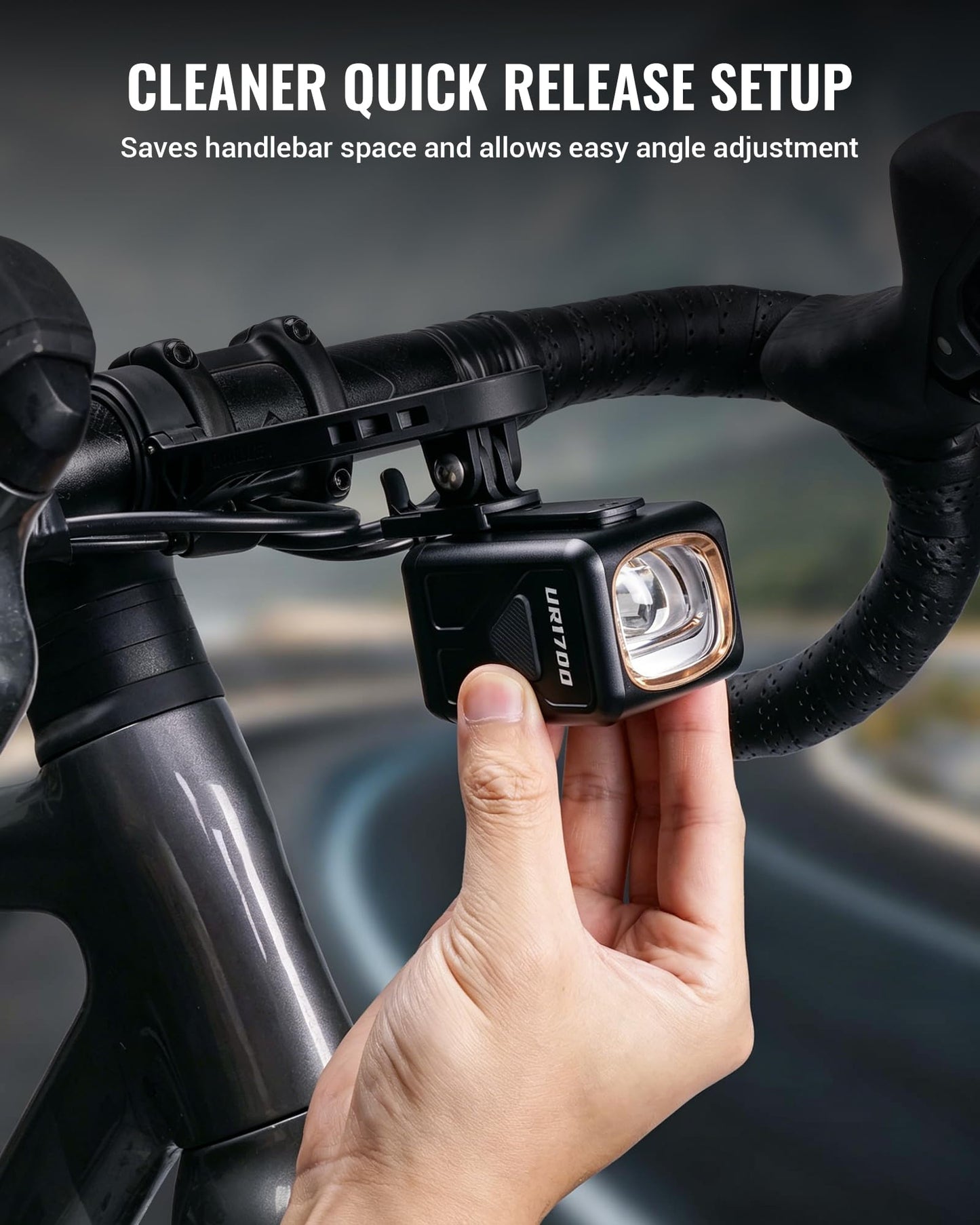 RAVEMEN UR1700 Bike Headlight, Under Mount Bicycle Light for 31.8–35mm Handlebar, Cut Off Beam | Dual Beam System | Auto On Off | Aluminum Housing | USB C Rechargeable | Road Urban Cycling