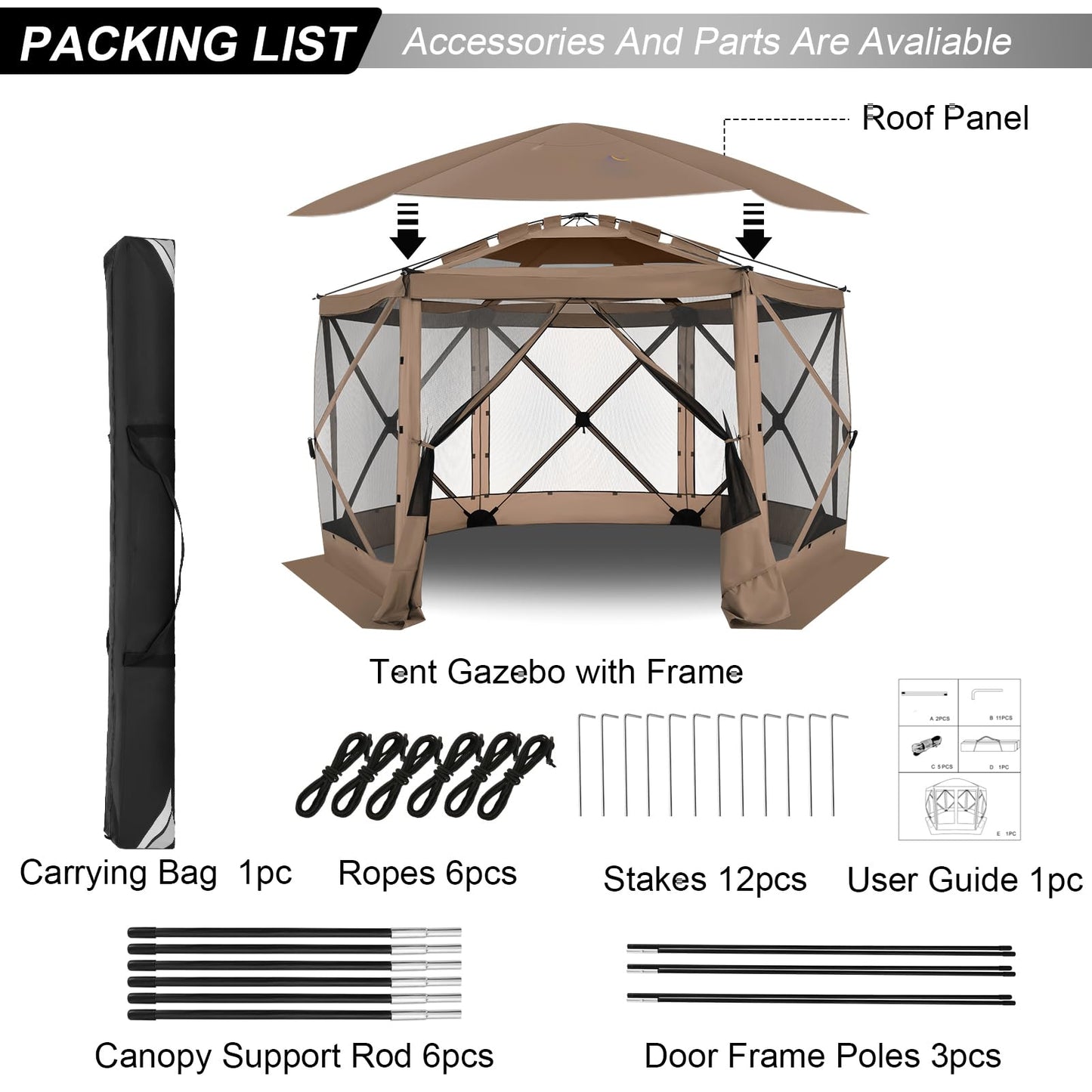 COBIZI 12x12 FT Pop Up Canopy Stargazing Tent, Gazebos On Clearance with Removable Roof, Screened in Gazebo, Screen Tents Portable carpas para Patio for Outdoor Camping,Backyard, Garden, Brown(Pro)