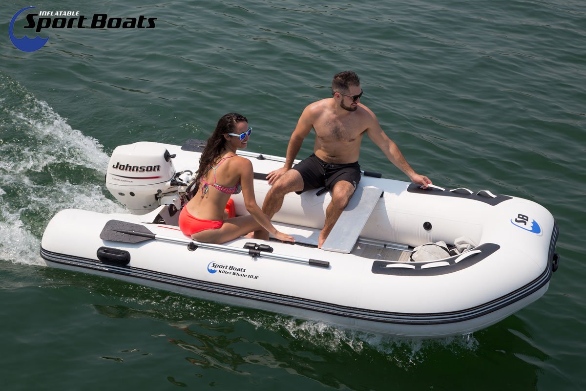 Inflatable Sport Boats Killer Whale 10.8' Aluminum Floor – Fishing Boat with Heat-Welded PVC – Inflatable Boat Easy Setup & Lightweight – 15HP Motor Compatibility – Includes Bench Seat & Carry Bag