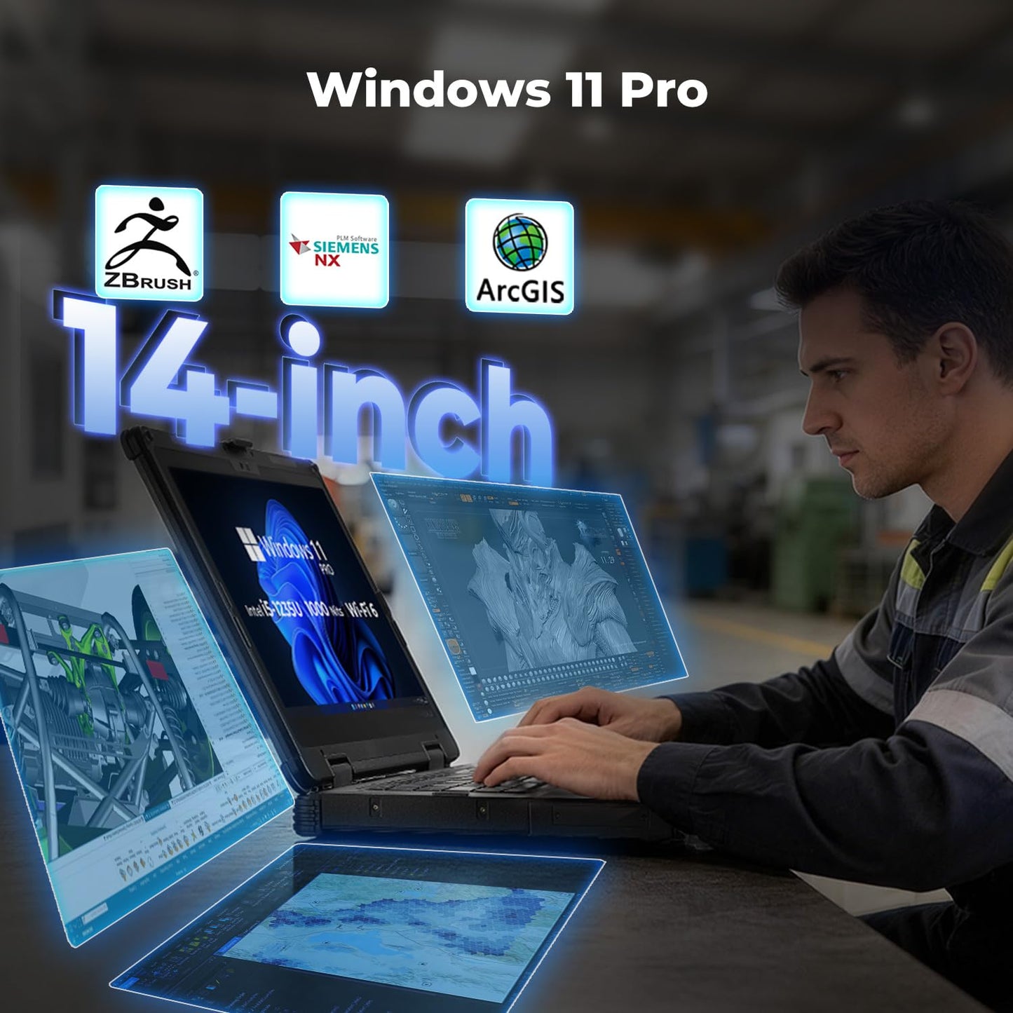 MUNBYN 14-inch Rugged Laptop IRX18, Windows 11 Pro, Intel i5-1235U, 16GB+512GB, Replaceable SSD,1000 Nits High Brightness, 4700mAh+1300mAh Dual Batteries, Wi-Fi 6, IP65, 2Y Protection(New)