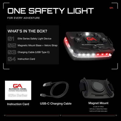 Guardian Angel Elite Series Safety Light, Beacon Device (White/Red Front & White/Red Rear) Rechargeable, Magnetic, Hands-Free Wearable & Mountable LED Light for First Responders, EMS, & Firefighters