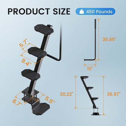 Heavy-Duty Boat Trailer Steps,Boat Trailer Tongue Steps with Anti-Slip Handrail,EVA Anti-Slip Mat,450Lbs Capacity，Multiple Installation Angles,4 Steps