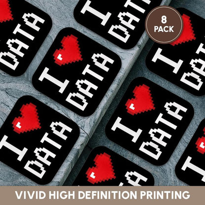 3dRose CST_118876_2 Geeky Old School Pixelated Pixels 8-Bit I Heart I Love Data Soft Coasters, Set of 8