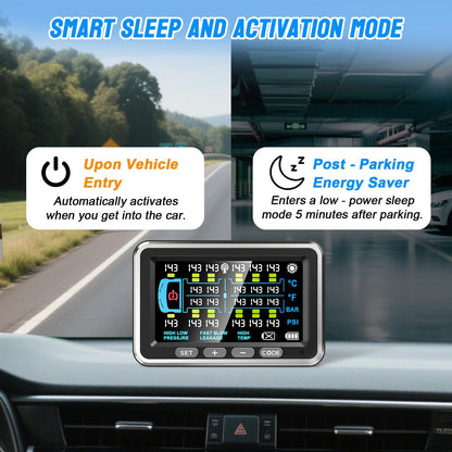 NLNE Trailer Tire Pressure Monitoring System 10 Sensors, 4.5" RV TPMS with Flow Through Sensor,6 Alerts Modes Monitor for Semi Truck/Camper/5th Wheel,Motorhome,Signal Booster,0-188PSI(4-22 Sensors)