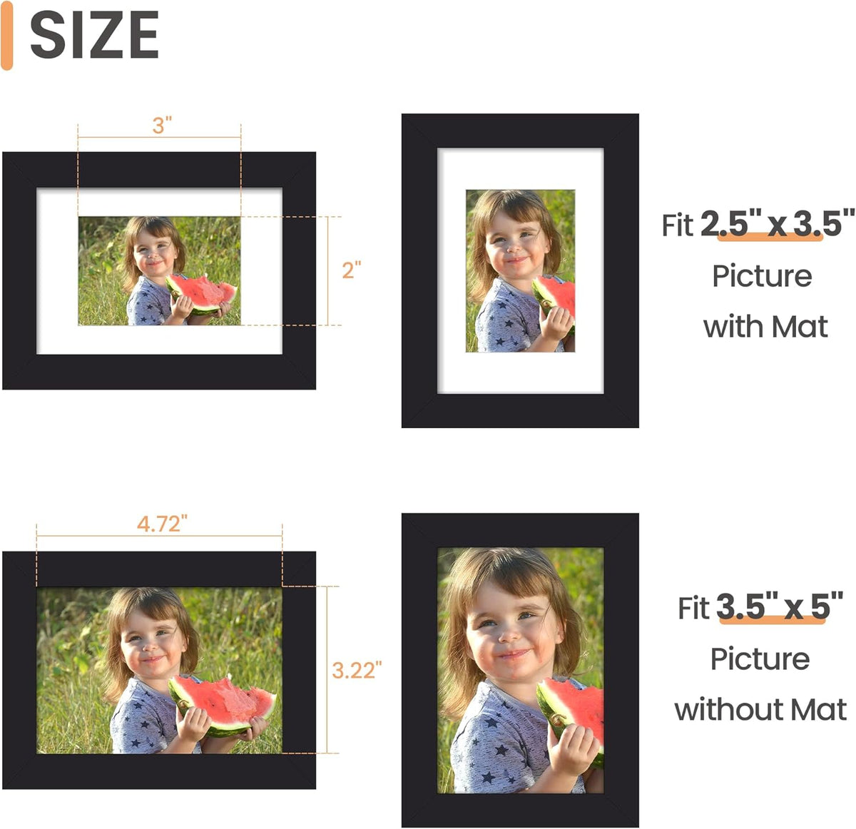 Upsimples 3.5x5 Picture Frame - Versatile Display for 2.5x3.5 or 3.5x5 Photos | Black, 1 Pack