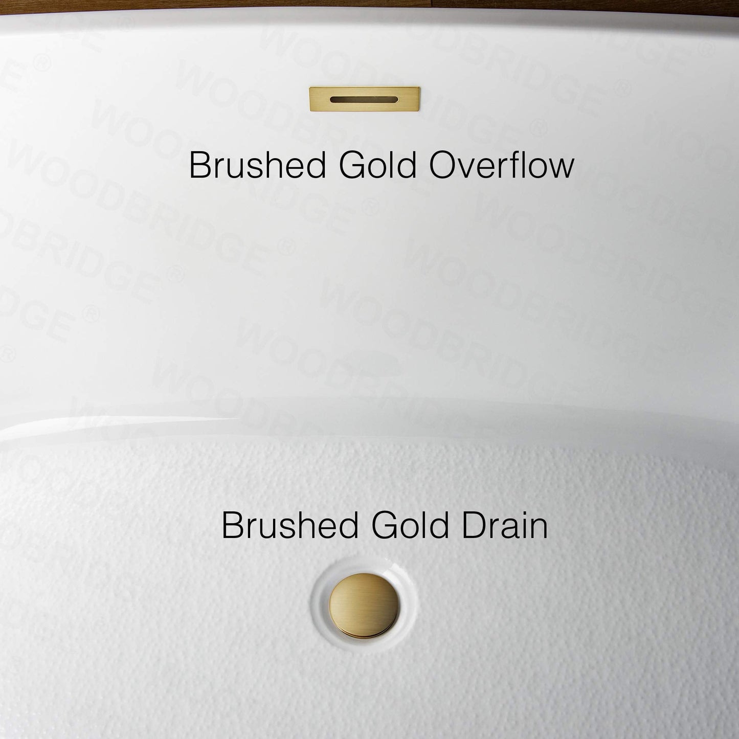 WOODBRIDGE 67" Acrylic Freestanding Bathtub Contemporary Soaking White Tub with Brushed Gold Overflow and Drain，B0013-BG