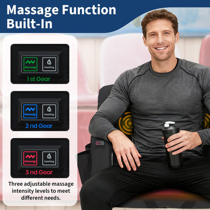 Massage & Heated Stadium Seats with Back Support and Padded Cushion - 3 Level Heating & Massage Extra Wide Bleacher Chair with Anti-Slip Mat - Football Seats, 6 Adjustable Angle, Pockets, Cup Holder
