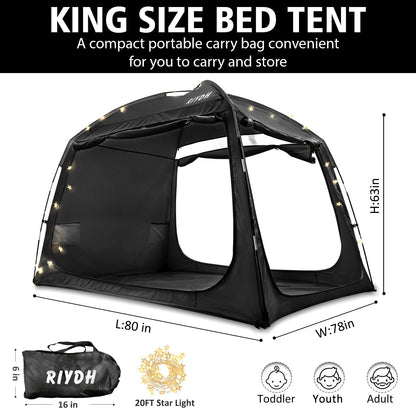 Bed Tent Bed Canopy Breathable 100% for Adult and Kids- Original Design Light Reduction 93% Sleeping Dream Tents Indoor Portable Big Space with String Light 3 Doors Twin Full Queen King Size