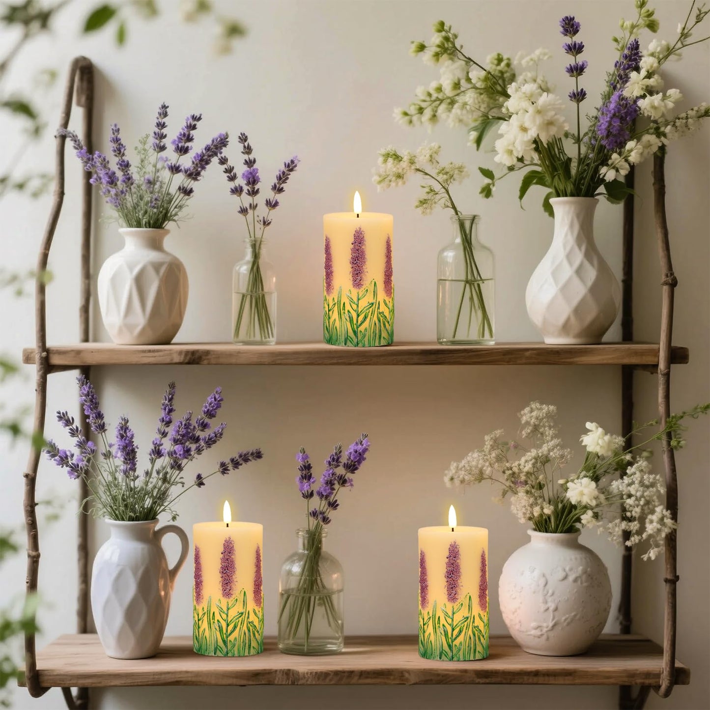Lasumora Lavender LED Candles with 6H Timer, flameless Candles with Flickering Flame, Waxy Pillar 2 Pack Flickering Unscented Home Holiday Decoration (3 inches x 6.5 inches)