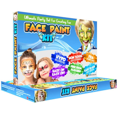 Desire Deluxe Face Painting Kit for Kids - 16 Colors of Non-Toxic, Easy to Use and Hypoallergenic Makeup Face Paint - Professional Halloween Makeup Kit, Birthday Activities for Kids Party
