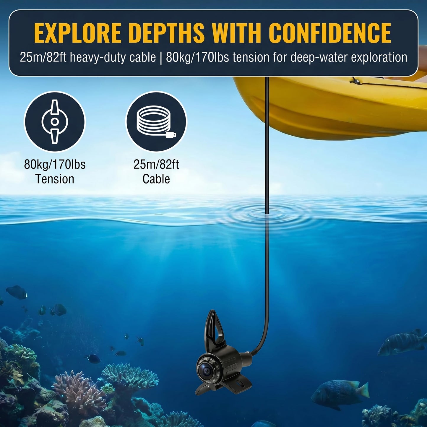 Takkicept Portable Underwater Fishing Camera Fish Finder: 6" OLED Display 1080P HD Depth Finders Waterproof Camera IP68 220° Wide-Angle Lens 12H Battery 25m Cable for Ice Fishing Kayak Boat Shore