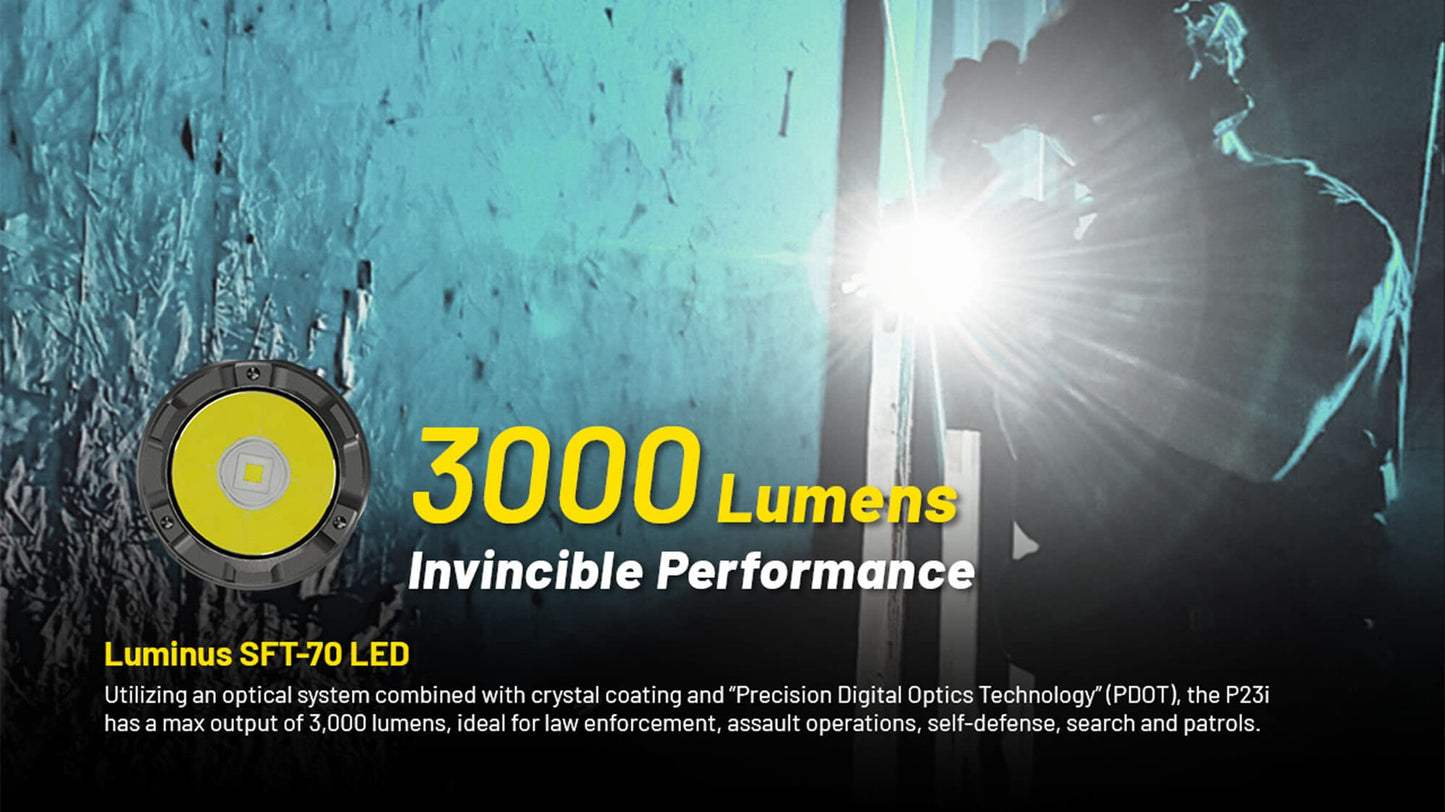 Nitecore P23i Tactical Flashlight, 3000 Lumen USB-C Rechargeable Long Throw Super Bright with Lumentac Organizer