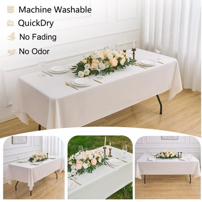 FINDYOU Ivory 6 Pack Polyester Table Cloth 60 x 102 Inch, Rectangle Tablecloths for 6 Foot Tables Washable Table Cloth for Party Wedding