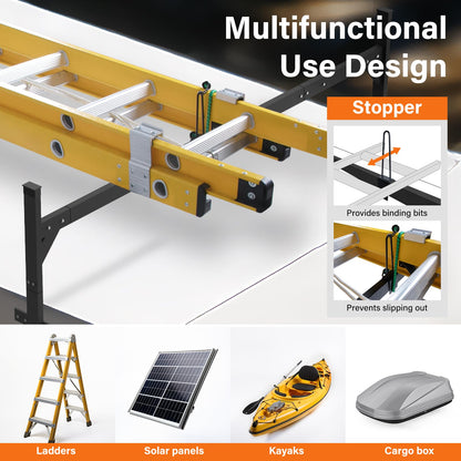 SMOQIO Trailer Ladder Rack Aluminium - 5.77'-8.65' Adjustable with Ladder Stoper, Black, Enclosed & Open Trailer Compatible