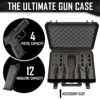 4 Pistol 12 Magazine Doro Gun Case with Custom MyCaseBuilder Foam Insert | Waterproof, Heavy Duty | Tactical Firearms, Ammunition and Accessory Holder | Hard Gun and Magazine Case | 18 x 14 x 7 Inches