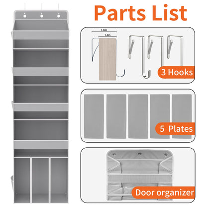 TAHAVICE Heavy Duty Over the Door Organizer with Large Capacity Caddy, Behind Door Storage with 10 Mesh Side Pockets, Back of Door Hanging Organizer for Closet, Bathroom, Laundry