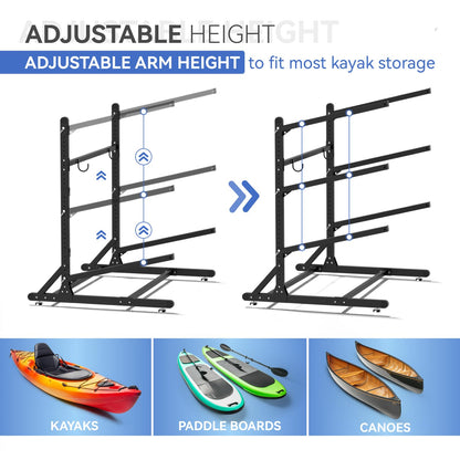 RDCMKL Freestanding Kayak Storage Rack for Outside, Heavy Duty Kayak Storage Hanger for Garage, Adjustable Kayak Stand Outdoor, Canoes, Surfboard & Paddleboard (3 Levels)