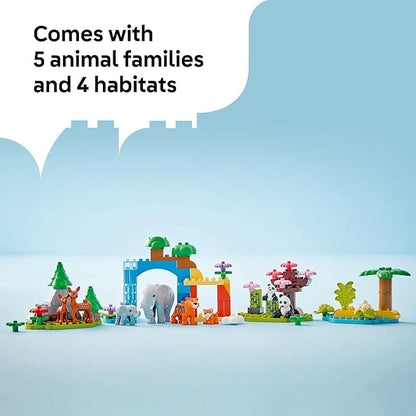 LEGO DUPLO Town 3 in 1 Wild Animal Families Building Toy Playset - Preschool Learning and Educational Toy for Toddlers Boys and Girls Ages 2+ - with 10 Animal Figures - Baby Gift Idea - 10446
