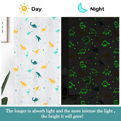 Dinosaur Curtains for Boys Bedroom Glow in the Dark Cartoon Rod Pocket Kids Boys Girls Simple Childish Cute Dino Wildlife Animals Pattern Window Drapes Nursery Bedroom Playroom Living room 2 Panels