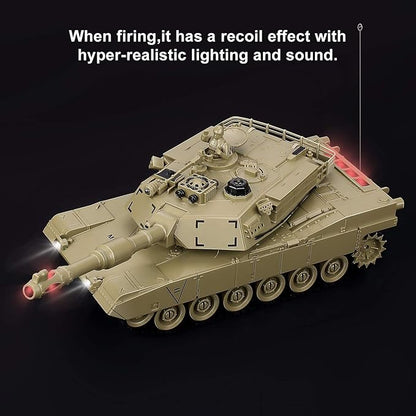BEAURE Rc Tanks1:28 WW2 M1A2 America Army Tank Toys for Boys9 Channels Remote Control Cars with Sound and Light RC Military Truck Vehicle for Kids Boys Girls (Khaki)