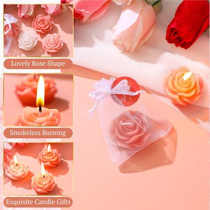 Treela 24 Set Flower Candles Wedding Favor for Guests Mini Pink Champagne Rose Shaped Tealight Candles for Return Gift Wedding Birthday Bridal Shower Housewarming Party