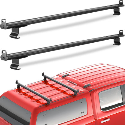 TideFree 57" Universal Roof Ladder Rack for Van & Pickup Truck Cap & Topper, Roof Rack, 2 Bars, Heavy Duty Aluminum Ladder Roof Van Rack Truck Rack (Drilling Required) Adjustable Ladder Rack (Black)
