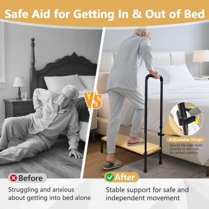 Bed Step Stool with Adjustable Handle for Elderly, Medical Step Stool for Bedside for Adults, 31.5" Long Safety Step Platform, Bed Stool for High Beds, Heavy Duty SUV Stepping Stool with Anti-Slip Mat
