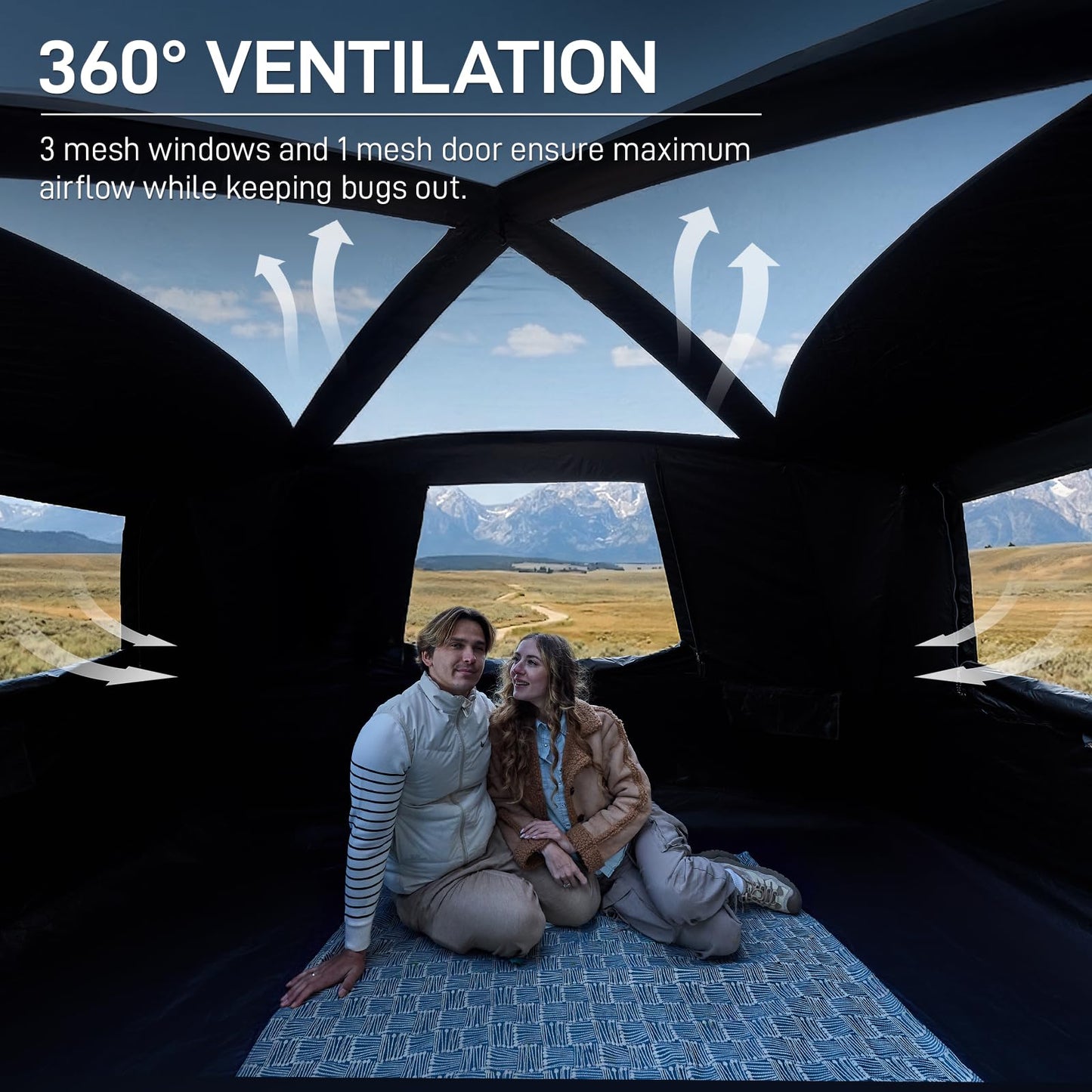 EVER ADVANCED Blackout Design 6 Person Camping Tent with 80 sq.ft Massive Vestibule, Large Mesh Screen Room, 81in Tall Expanded Headroom, Blackout Coating, 4000mm Water-Resistant Compact Grey Blue