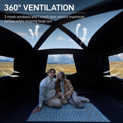 EVER ADVANCED Blackout Design 6 Person Camping Tent with 80 sq.ft Massive Vestibule, Large Mesh Screen Room, 81in Tall Expanded Headroom, Blackout Coating, 4000mm Water-Resistant Compact Grey Blue