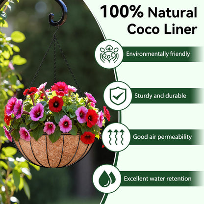ZeeDix 6 Pack 14 Inch Coconut Liners for Planters, Round Hanging Basket Liners Natural Coco Coir Replacement Liner for Flowers Vegetables Patio Porch Garden Decor