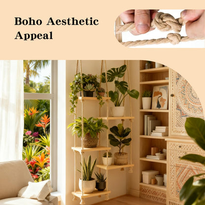 Cxomnndiw Boho Hanging Plant Stand, Window Shelf for Plants in Living Room, Bedroom, Balcony,Potted Succulent Decorations