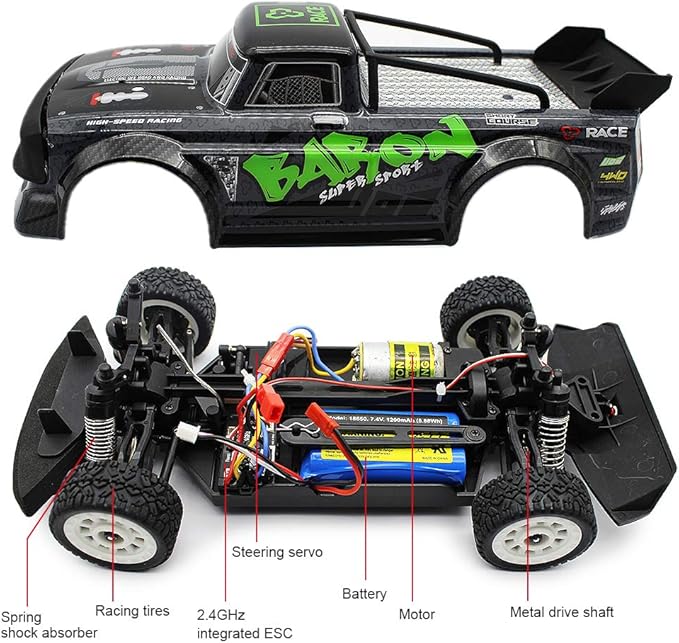 fisca 1/16 Remote Control High Speed Car 4WD RC Drifting Racing Cars Fast 20MPH Truck 2.4Ghz Off-Road 4X4 Buggy Car Speed &amp Steering Control Vehicle Toy with Lights for Kids and Adults