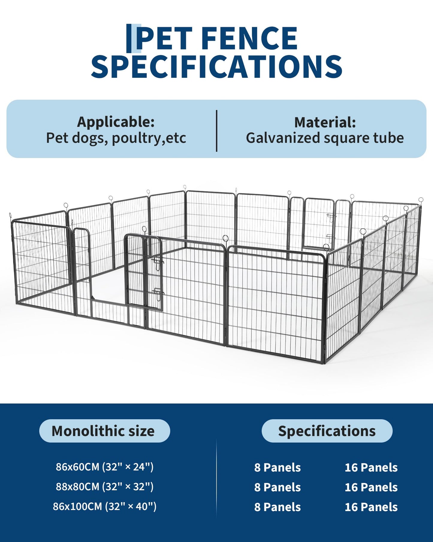 Garvee Outdoor Dog Playpen,Heavy Duty Metal Pet Exercise Pen,24 Inch, 16 Panels Metal Dog Fence with Gate, Pet Fence for Large/Small Dogs, Portable Dog Fence for RV Camping, Yard