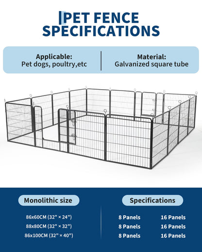 Garvee Outdoor Dog Playpen,Heavy Duty Metal Pet Exercise Pen,24 Inch, 16 Panels Metal Dog Fence with Gate, Pet Fence for Large/Small Dogs, Portable Dog Fence for RV Camping, Yard