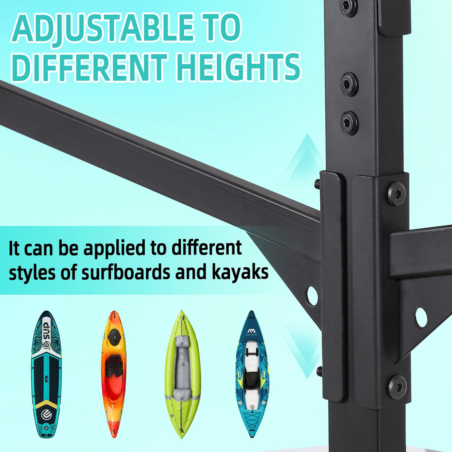 GCCSJ Kayak Storage Rack, 3-Leves Freestanding Kayak Stand with Wheels, Adjustable Canoes and Surfboards Bracket for Garage and Outdoor Kayak Racks