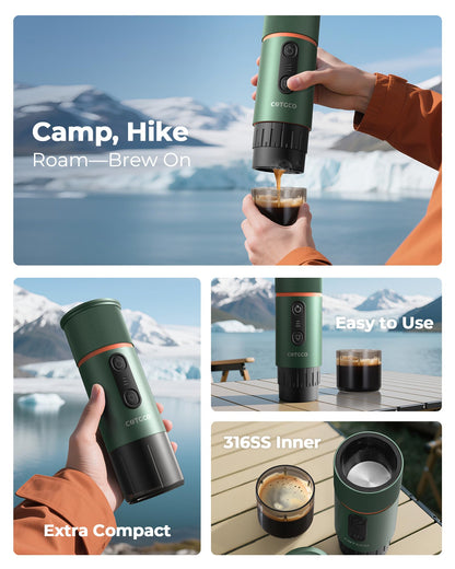 COTGCO Portable Espresso Coffee Maker, Travel Coffee Maker for Camping, 20 Bar Self‑Heating Rechargeable with USB-C, with NS Capsule for Car/Travel/Camping