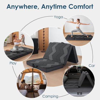 INGEROOM Foldable Mattress Queen - Memory Foam 6 inch Trifold Mattress for Camping, with Portable Handle, Non-Slip Folding Floor Bed Sofa for Guest Travel Yoga, Washable Breathable Cover