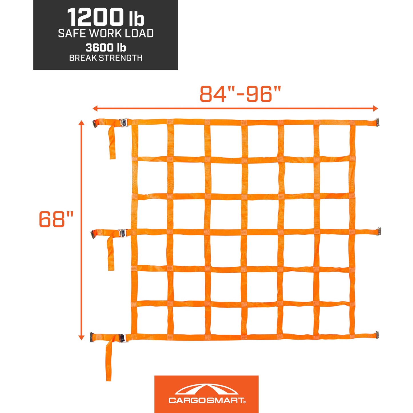 CargoSmart Adjustable Cargo Net — Connects to X-Track and E-Track Systems — 3,600lb Break Strength, 1,200lb Safe Work Load