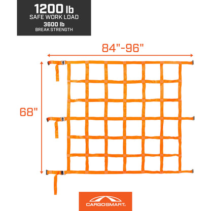 CargoSmart Adjustable Cargo Net — Connects to X-Track and E-Track Systems — 3,600lb Break Strength, 1,200lb Safe Work Load