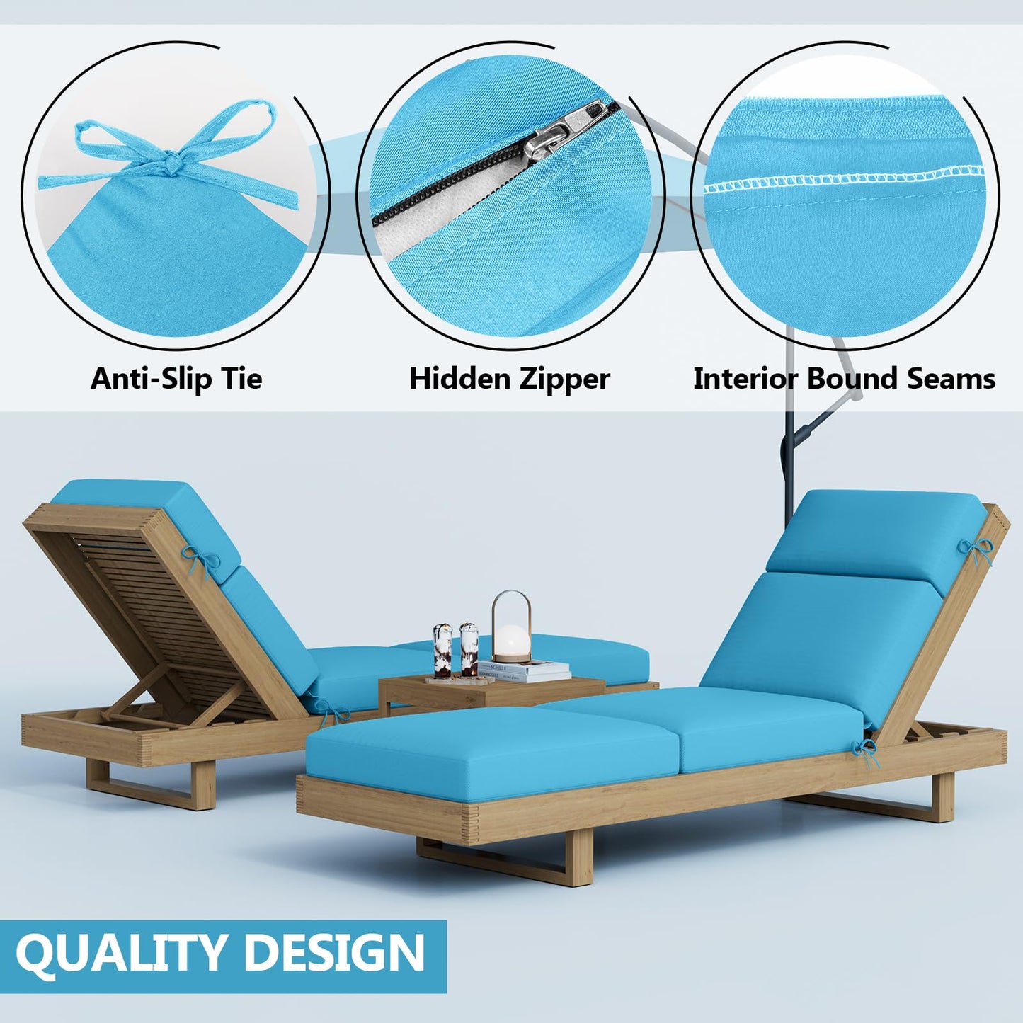 2 Pcs Chaise Lounge Cushions Outdoor, 72 x 21 x 4 Inch Lounge Chair Cushions for Outdoor Furniture - Waterproof Lounge Patio Replacement Cushion, 4In Fade-Resistant ThickPatio Chaise Lounge Cushion