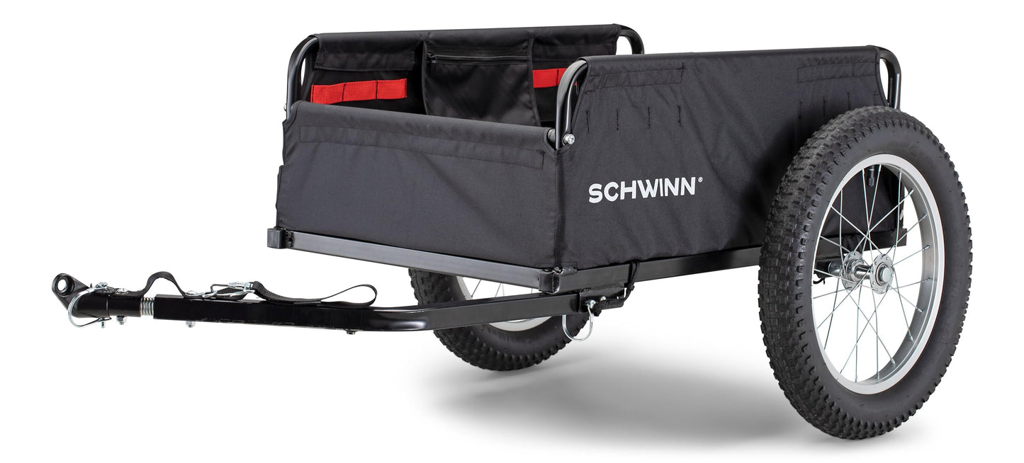 Schwinn Porter Bike Cargo Trailer, Holds up to 100 lb, Universal Coupler, Folding Frame, Quick-Release Wheels, 16-Inch Air-Filled Tires, Interior D-Rings, Schwinn Bike Trailer for Carrying Cargo