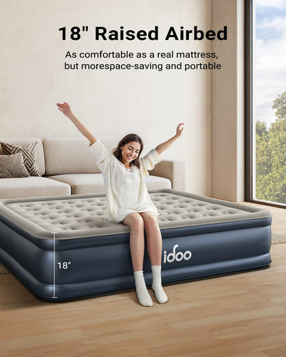 iDOO Cal King Air Mattress with Built in Pump, 18'' King Size Air Mattress for Home Guest, Upgraded Comfort Inflatable Blow up Mattress, 84'' Extra Long, Keep Feet from Dangling, Colchon Inflables