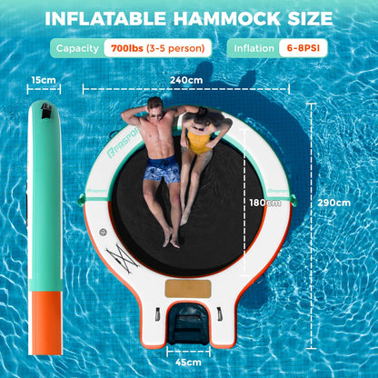 FBSPORT Inflatable Water Hammock Floating Dock with Boat Ramp,Round Floating Ring Inflatable Raft with Cup Holders, Sun Float Chill Tanning Pool Lounger Platform for Lake