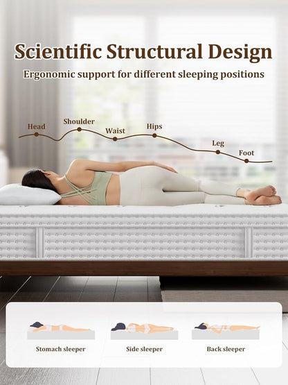 BedStory Queen Mattress - 14 Inch Medium Firm Hybrid Design | Luxury Pocket Spring, Back Pain Relief, Fiberglass-Free, 365-Night Trial, 10 Year Warranty
