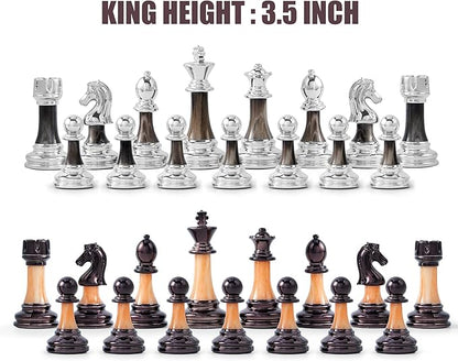 VAMSLOVE Chess Set Large 16''/42cm Folding Wooden Board with Deluxe Weighted Acrylic Chess Pieces - 3.5 King with Storage Slots for Adults House Warming Retirement Gift