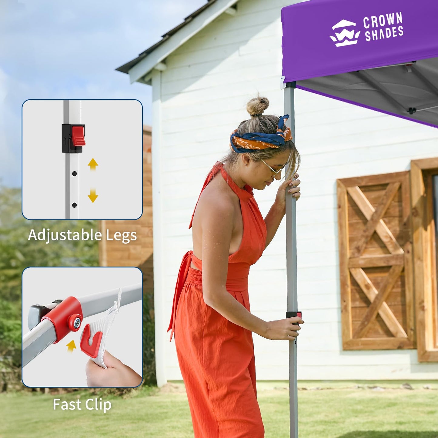 CROWN SHADES 10x10 Pop Up Canopy with 1 Side Wall - Beach Tent with One Push Setup - Outdoor Sun Shade for Events, Parties, Camping - Gazebo with STO-N-Go Cover Bag (Purple)