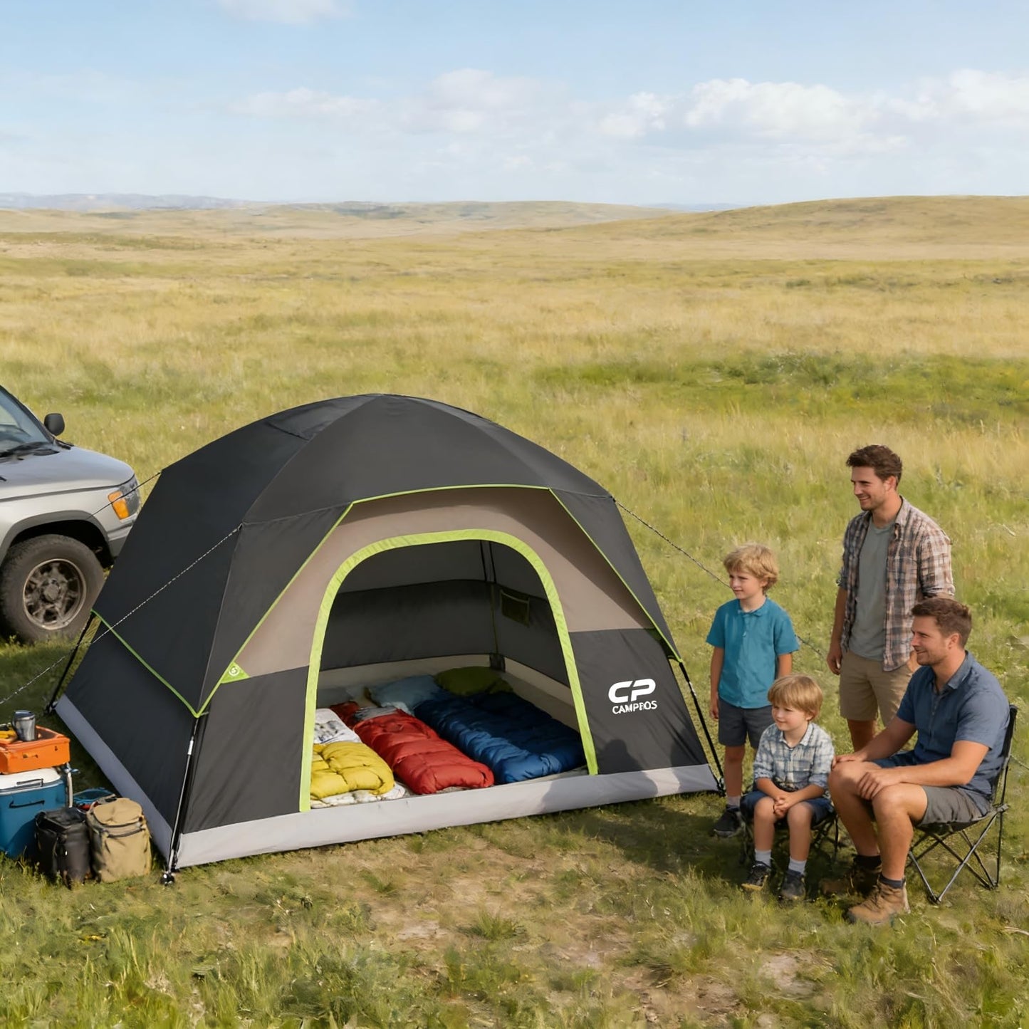 CAMPROS CP Tent 6 Person, Waterproof Windproof Double Layer Family Dome Tent, Easy Setup with Large Mesh Windows & Wide Door for Camping