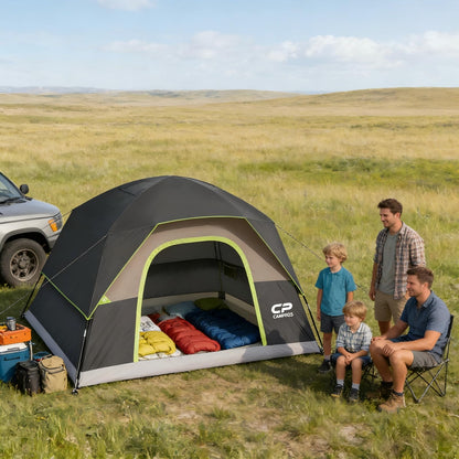 CAMPROS CP Tent 6 Person, Waterproof Windproof Double Layer Family Dome Tent, Easy Setup with Large Mesh Windows & Wide Door for Camping