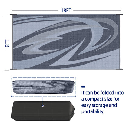 EEZ RV Products 9'x18' GW Heavy Duty Reversible/Durable Outdoor Patio/RVing Mats(9ft x18ft Grey) Come with Large Storage Bag & 6 Sets of Stakes and Washer