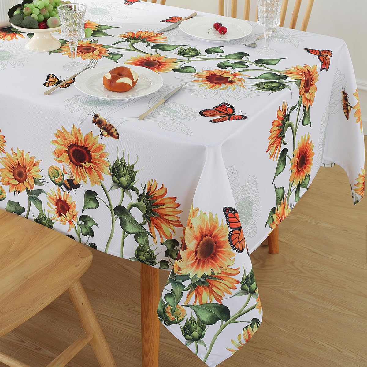 SASTYBALE Sunflower Tablecloth, White, 60x120 Inch Rectangle